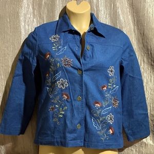 Alfred Dunner Jacket Blue 8P Floral Embroidery Embellished Lined Cotton